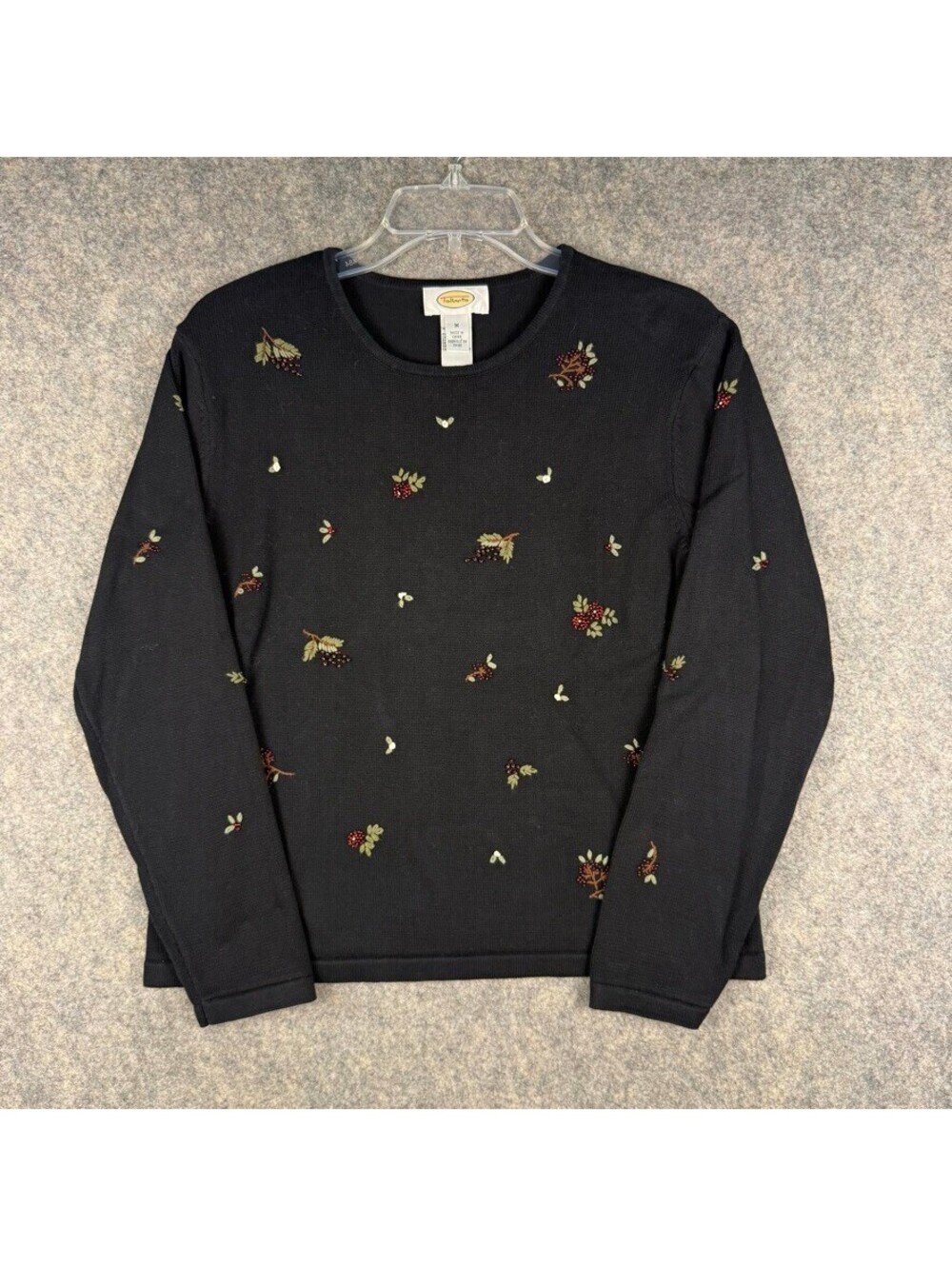 Vintage Talbots Beaded 100% Cotton Black Holiday Sweater Size M Novelty 297